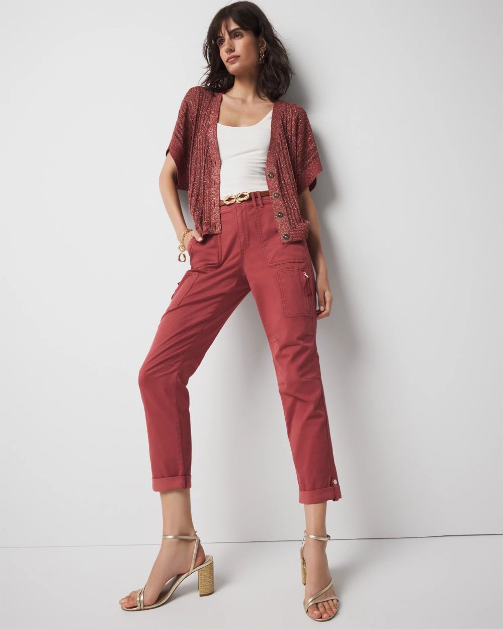 Kimono Sleeve Metallic Cardigan Sweater | White House Black